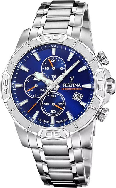 Festina Chronograph Herrenuhr, Edelstahl, Blau, Quarz, 45 mm, 10 ATM - Bild 1
