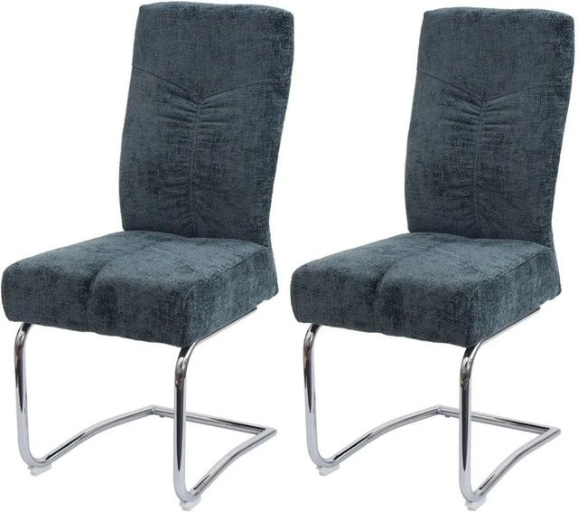 2er-Set MCW Esszimmerstühle G56 Freischwinger aus Chenille-Stoff in Blau-Grün - Bild 2