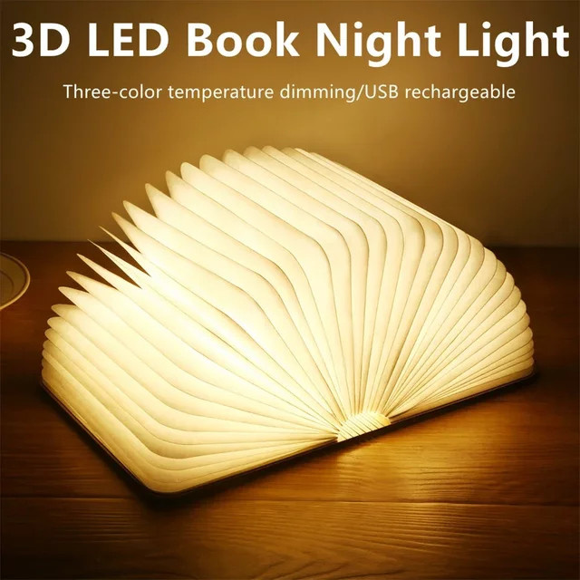 XIWANGFIRE 3D-LED-Buchlicht in Weiß, USB wiederaufladbare faltbare Tischlampe als kreatives Nachtlicht und tragbare Schreibtischbeleuchtung - Bild 1