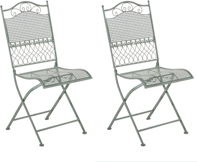 DELUKE 2er Set Gartenstühle DALLAS aus Metall in Antik-Grün, klappbare Balkonstühle im Jugendstil, B/T/H: 41 x 50 x 91 cm - Bild 1