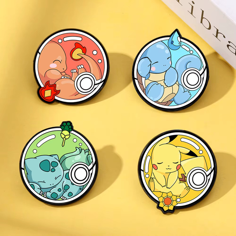 Potdemiel Anstecknadeln, 4-teiliges Set, Anime Emaille, Pikachu, Charmander - Bild 3
