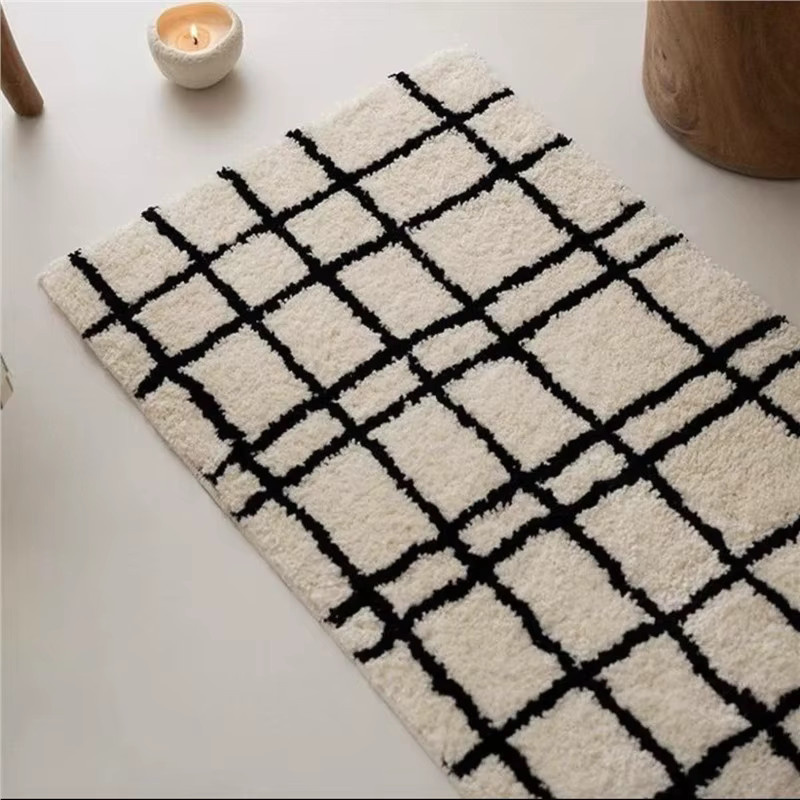 VIKAMA Moderner karierter Teppich aus Kaschmirimitat in Weiß, rutschfeste und wasserabsorbierende Matte für Schlafzimmer oder Badezimmer, B/T: 60 x 40 cm - Bild 1