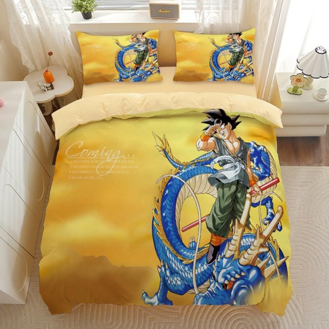 Dragon Ball Bettwäsche-Set von Binchi Fitness mit Goku Super Saiyan Motiv in Gelb, bestehend aus Bettbezug und Kissenbezug mit 3D-Druck, B/H: 200 x 200 cm - Bild 1