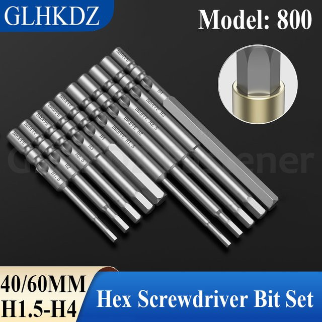 GooBetter Elektro-Sechskant-Schraubendreher-Bit-Set in Silber mit 800 magnetischen Inbus-Bits, 4 mm Rundschaft, H1,5 bis H4 - Bild 1