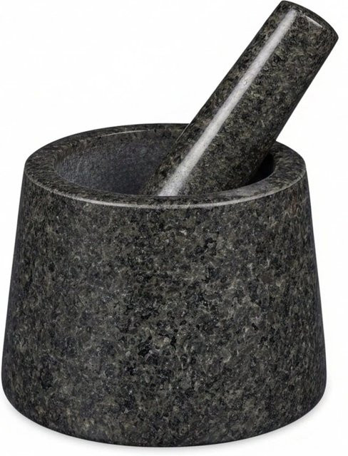Relaxdays Mörser mit Stößel aus Granit in Grau Marmoriert, Breite: 13,5 cm, Höhe: 10 cm - Bild 1