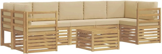 vidaXL Outdoor-Sofagarnitur in L-Form aus Akazienholz mit Kissen, 8-teilig, Weiß und Beige - Bild 1