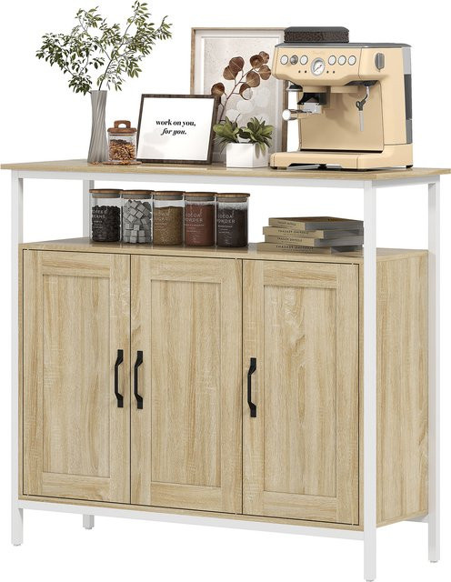 HOMCOM Sideboard im Industriestil aus Holzspan und Metall, Aufbewahrungsschrank in Braun mit 3 Türen, offenerem Fach und 4 verstellbaren Regalen, B/T/H: 100 x 35 x 88 cm - Bild 1