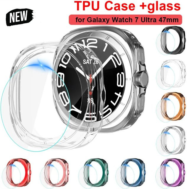CAOWTAN Uhrenzubehör, Displayfolie und TPU-Hülle für Samsung Galaxy Watch 7 Ultra 47 mm, Kunststoff, transparent, Unisex - Bild 1
