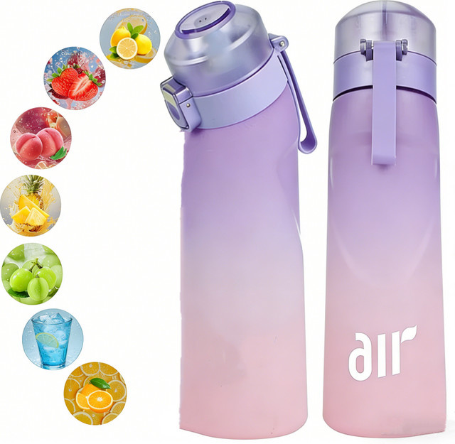 LUSQI Wasserflasche mit 7 Geschmackskapseln und Strohhalm, transparent, auslaufsicher, 0,75 l - Bild 1