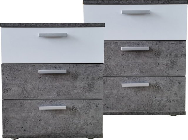 HTI-Living Nachtkommode Nina 2er-Set mit 3 Schubladen in Beton-Optik Weiß, B/T/H: 38 x 45 x 53 cm - Bild 1