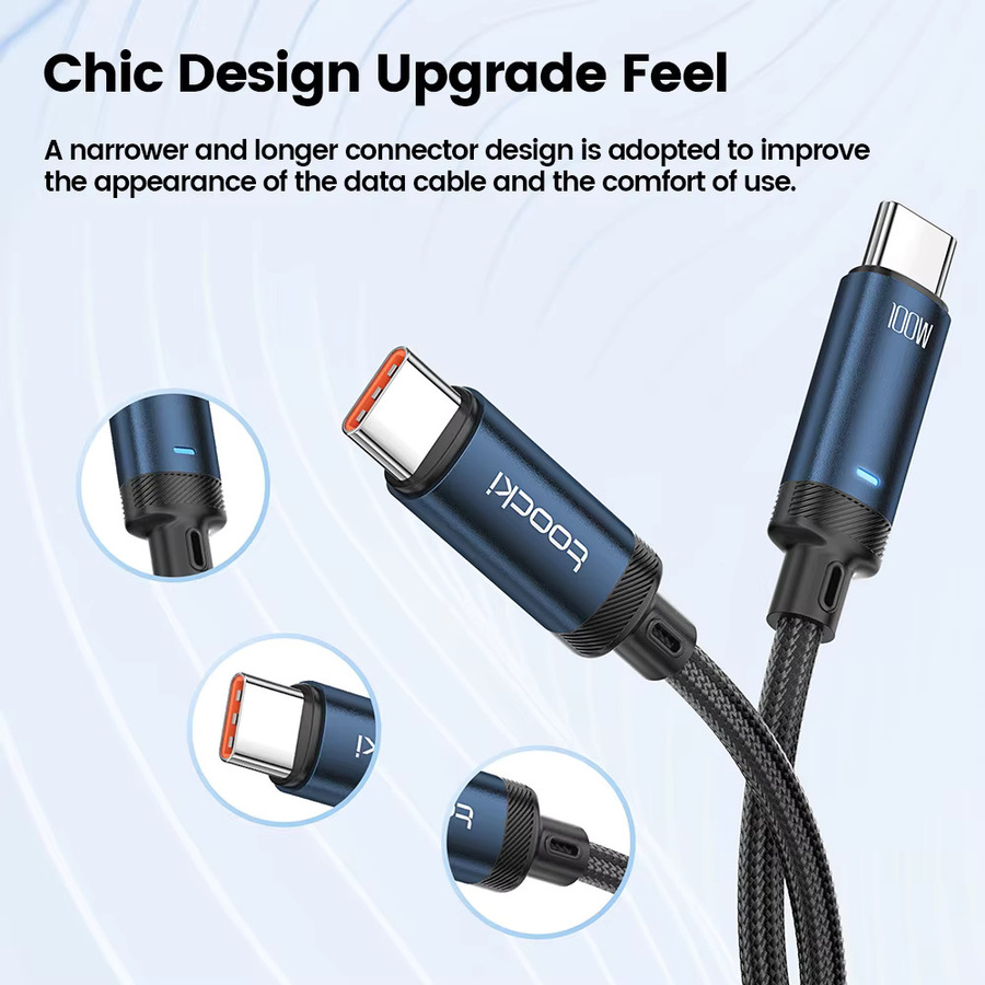 Toocki USB-C Schnellladekabel 100W 5A mit LED, USB 2.0 Datenkabel 480Mbps für Xiaomi, Samsung und Switch, erhältlich in Grau oder Blau - Bild 3