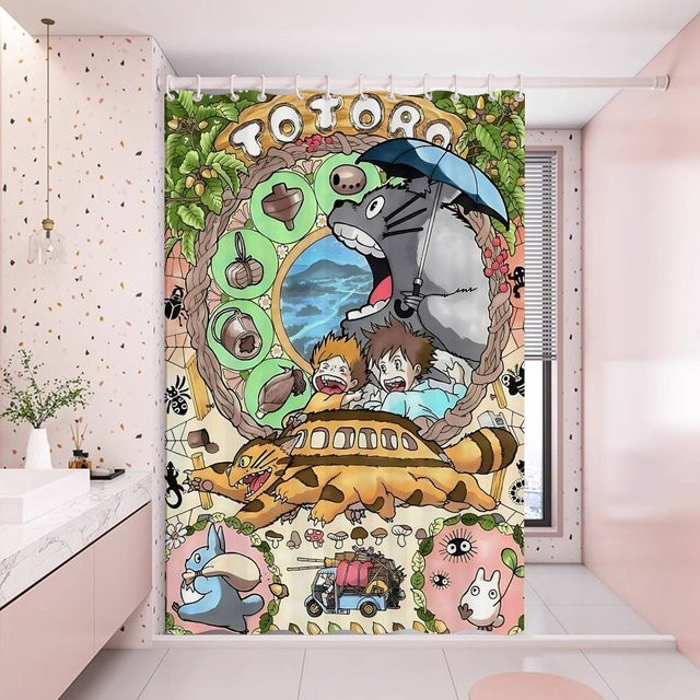 Baifenbai Home Furnishing Duschvorhang Mein Nachbar Totoro Anime Design aus Polyester, Mehrfarbig, B: 180 cm, H: 200 cm - Bild 1