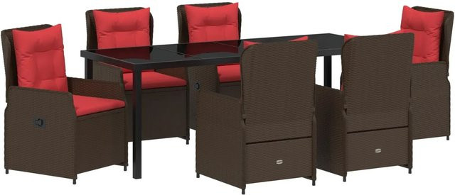 vidaXL Garten Essgruppe aus Poly-Rattan und Stahl, 7-teilig, Braun, rechteckig - Bild 1
