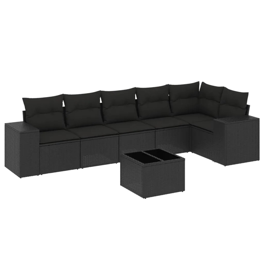 vidaXL 7-teilige Garten-Sofagarnitur in L-Form aus schwarzem Poly-Rattan mit wetterfesten Kissen und pulverbeschichtetem Stahlgestell - Bild 2