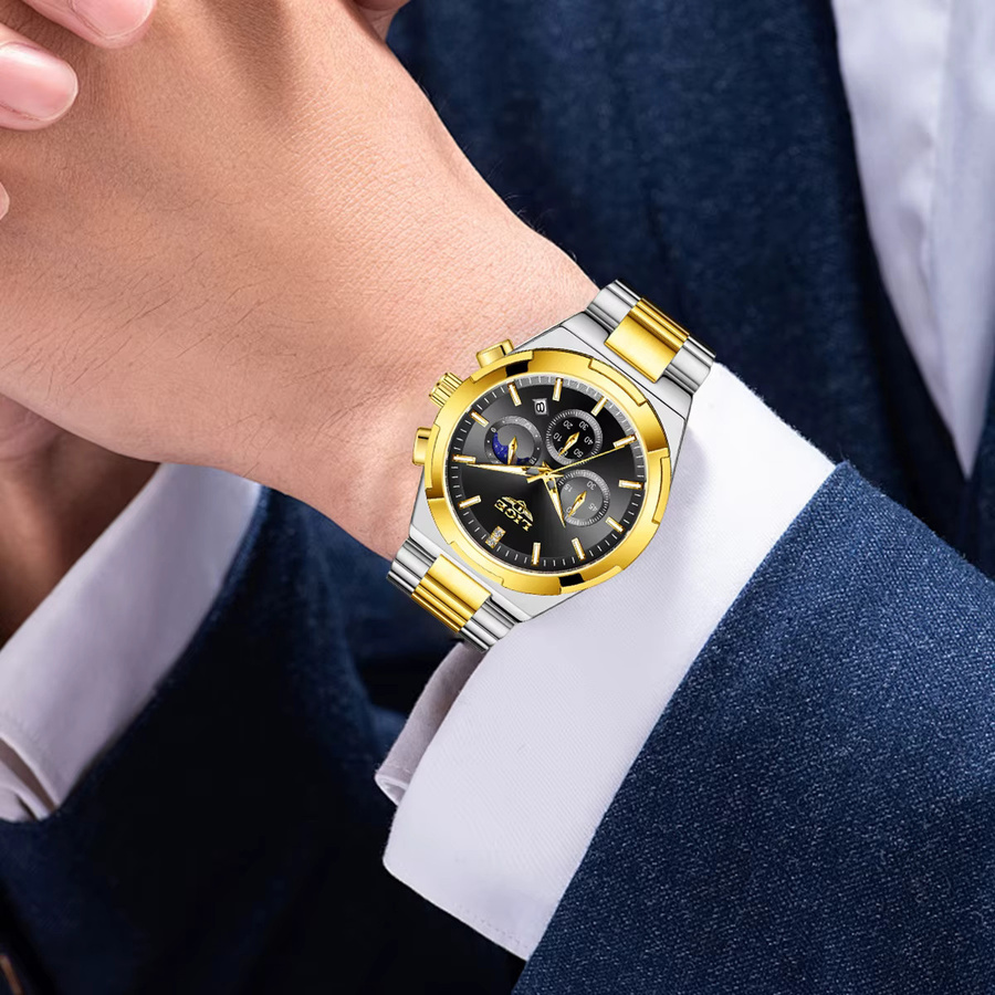 LIGE Armbanduhr Edelstahl, Quarz, Schwarz, Herren - Bild 5