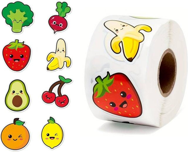 500 Stück Binchi Cartoon Obst und Gemüse Aufkleber, dekorative Etiketten in Mehrfarbig für Geschenkboxen und Schreibwaren - Bild 1