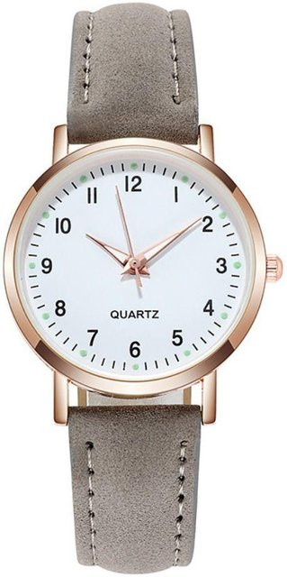 Armbanduhr Quarz, Lederarmband, Rund, Messing, Weiß, Damen - Bild 1
