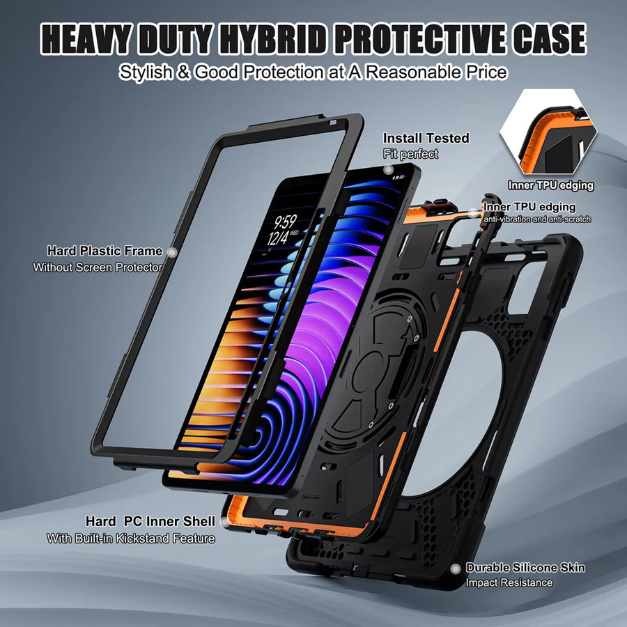 Stoßfeste Heavy Duty Schutzhülle für Xiaomi Pad 8, Pad 8 Pro, Pad 7, Pad 7 Pro, POCO Pad und MiPad 8 11,2 Zoll in Schwarz - Bild 4