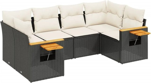 vidaXL 6-tlg. L-Shape Gartenmöbel-Set aus Polyrattan in Schwarz mit UV-beständigen Kissen - Bild 1