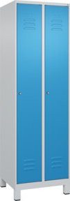 C+P Wäsche-Spind Classic PLUS mit 2 Abteilen, Füße, Zylinderschloss, Stahl, Grau/Blau, H x B x T: 195 x 60 x 50 cm - Bild 1