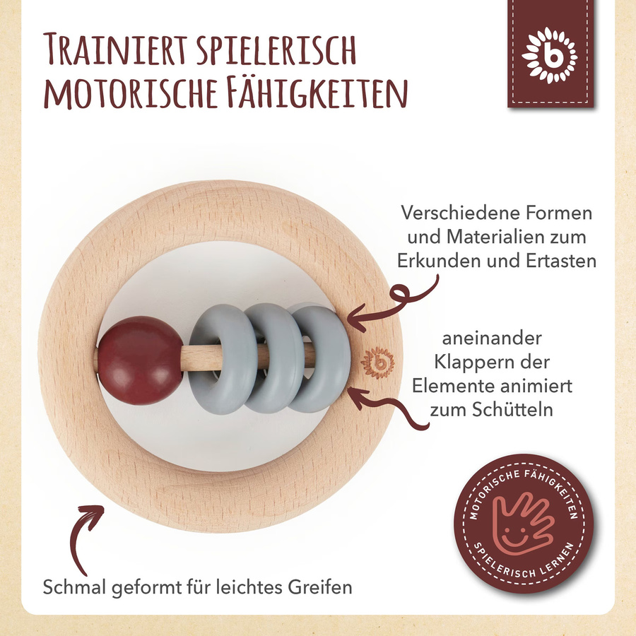 Bieco Holz Beißring mit Silikonball Rund grau ab 0 Monate - Bild 2