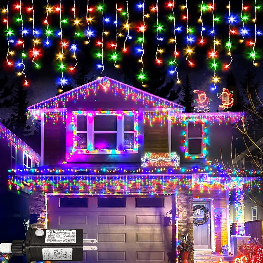 Wasserdichte LED-Eiszapfen-Lichterkette in Mehrfarben RGB mit 480 LEDs und 8 Modi für Weihnachten, Garten und Party - Bild 1