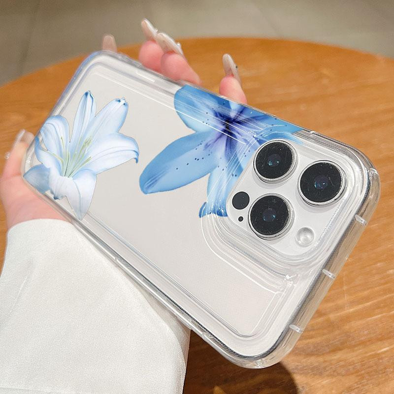 Stoßfeste transparente iPhone Hülle mit blauem Sommer-Lilien-Design für verschiedene Apple iPhone Modelle - Bild 4