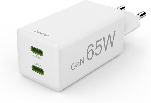Hama GaN Schnellladegerät mit 2x USB-C und 65 W PD in Weiß - Bild 1