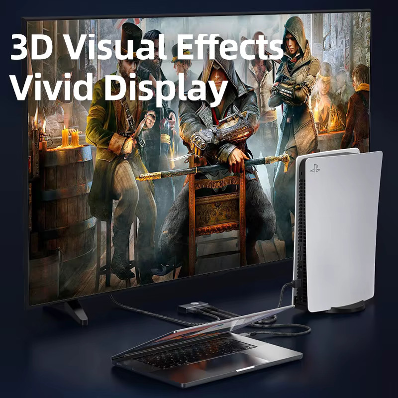 CABLETIME HDMI Splitter 2 in 1 Switcher mit 8K 60Hz und 4K 120Hz Unterstützung sowie 3D Vision in Aluminium-Design für Laptop und MacBook - Bild 3