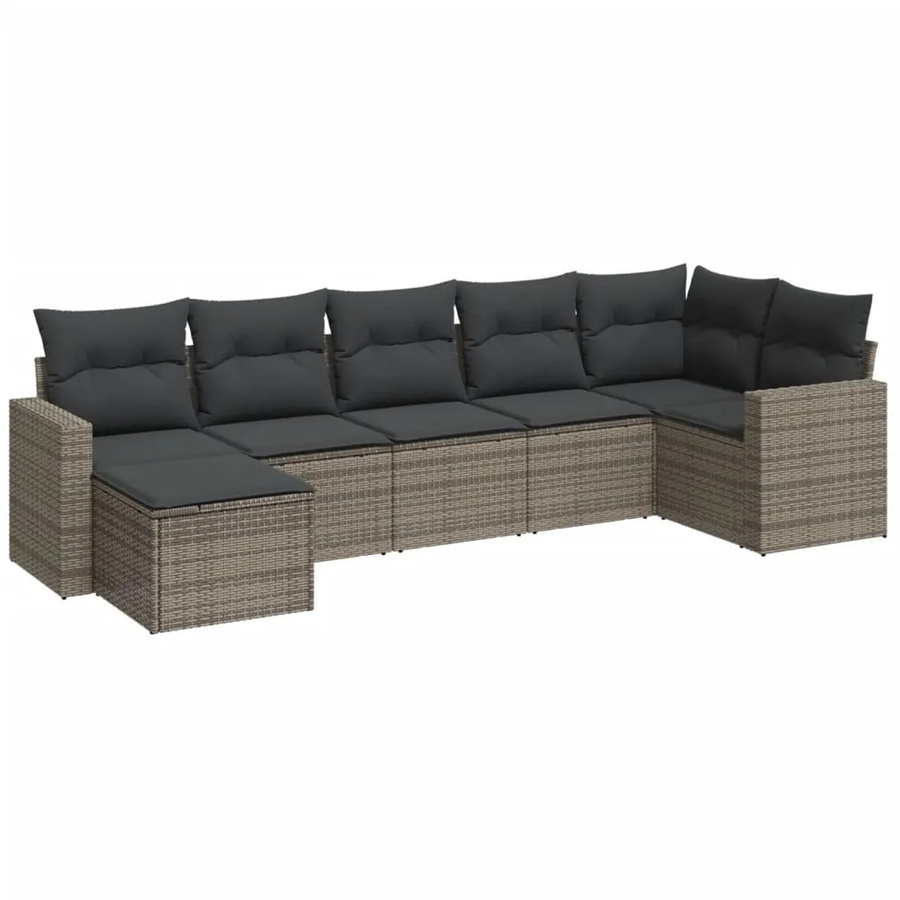vidaXL 7-tlg Garten-Sofagarnitur in L-Form aus Poly Rattan und Metall mit Kissen in Grau - Bild 2