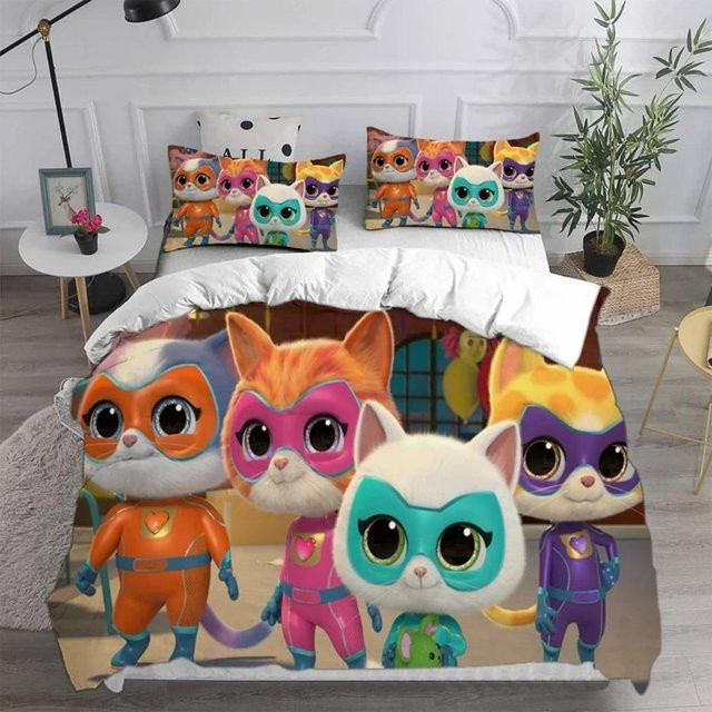Anime Super Kitties Bettwäsche Set mit 3D Digitaldruck, Bettbezug und Kissenbezüge, B/H: 140 x 210 cm - Bild 1
