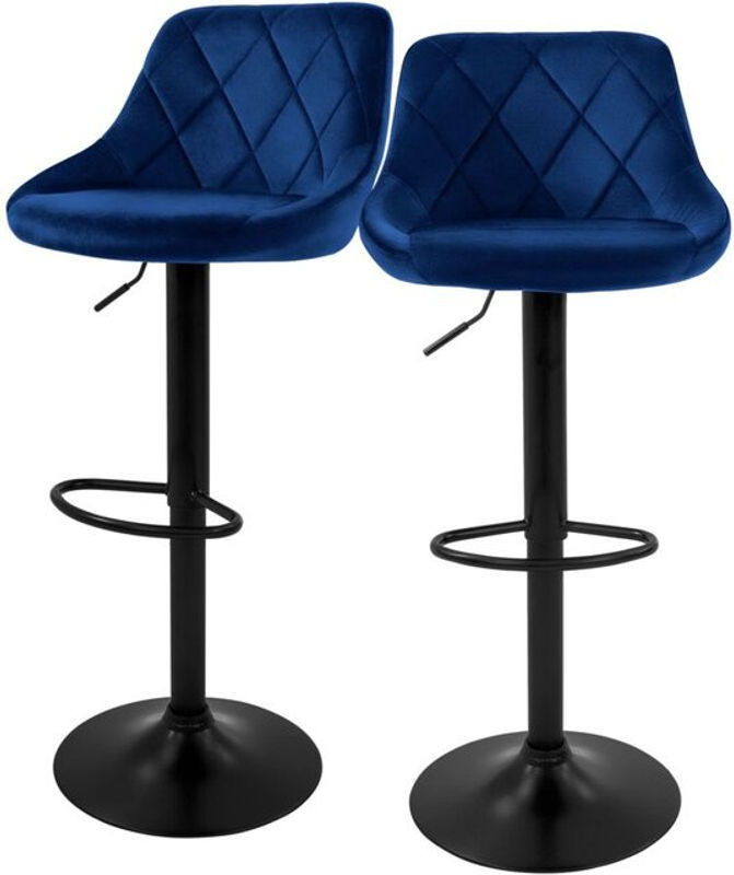ML-Design Barhocker 2er Set aus blauem Samt mit Rückenlehne und Fußstütze höhenverstellbar - Bild 2