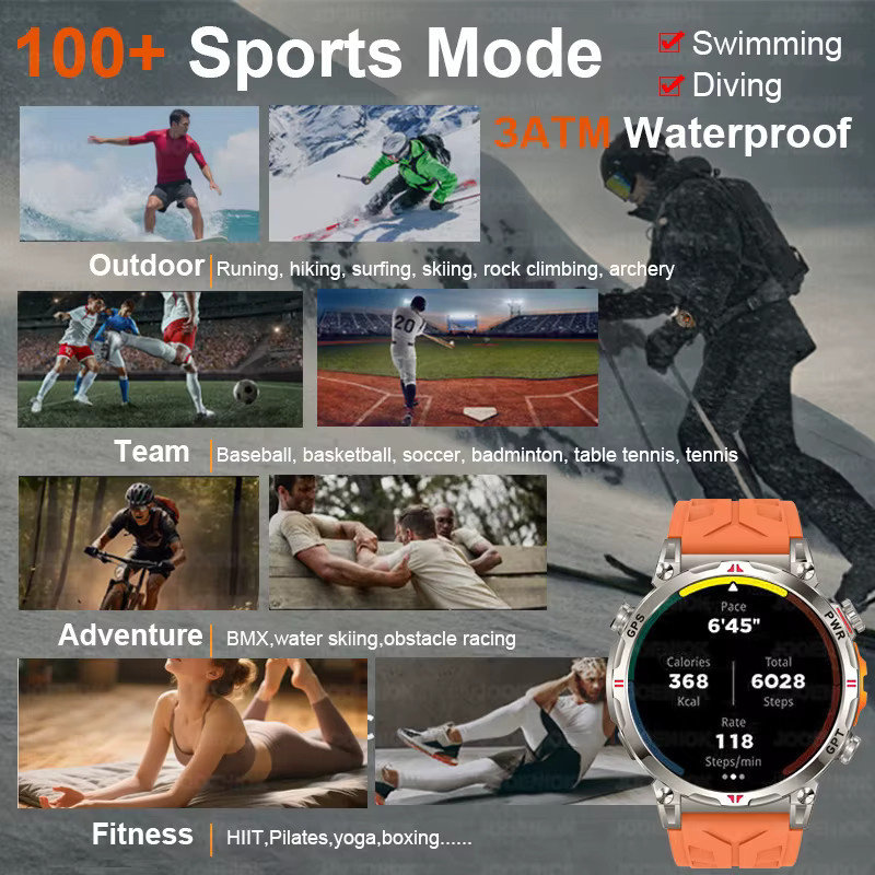 ChiBear T-Rex3 Ultra GPS Smartwatch in Orange mit Kompass, Höhenmesser, Barometer und 5ATM Wasserdichtigkeit - Bild 5