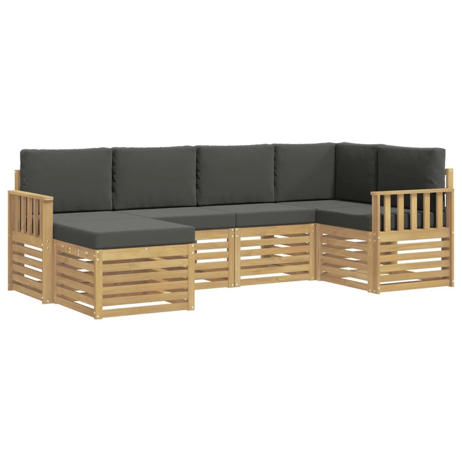 vidaXL Outdoor-Sofagarnitur 6-teilig in L-Form aus Akazienholz mit Polstern in Weiß und Anthrazit - Bild 2