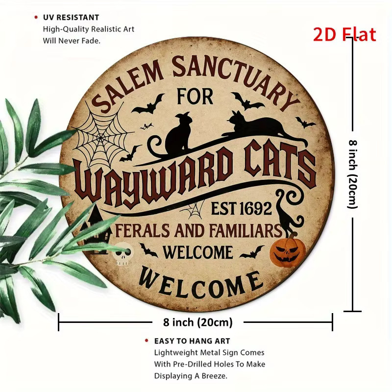Salem Sanctuary for Cats Halloween-Schild von Potdemiel – Schwarze 2D-Wanddekoration mit Fledermäusen und Kürbissen - Bild 2