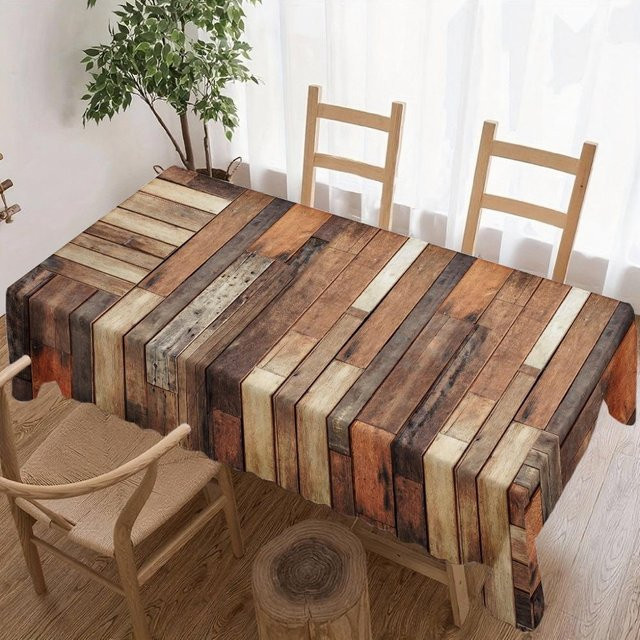 Wasserdichte quadratische Tischdecke mit rustikalem Holzplanken-Design von JINGYUE Pet in Braun, B/B: 140 x 140 cm - Bild 1