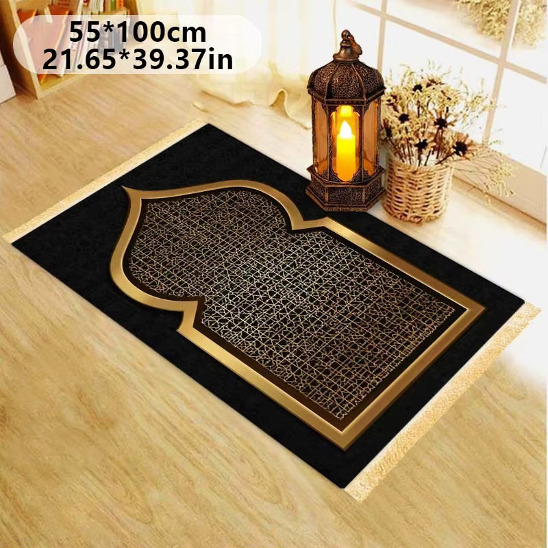 VIKAMA Islamischer Luxus-Gebetsteppich in Schwarz mit orientalischem Design - Bild 2