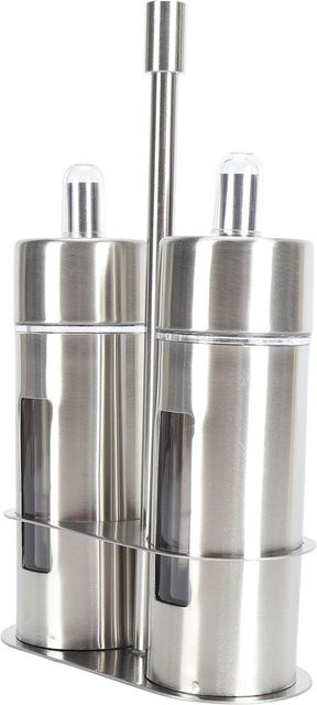 Öl- und Essigflaschen-Set mfySpace aus Edelstahl mit Ständer, 80 ml, Grau/Transparent, auslaufsicher und tropffrei - Bild 1