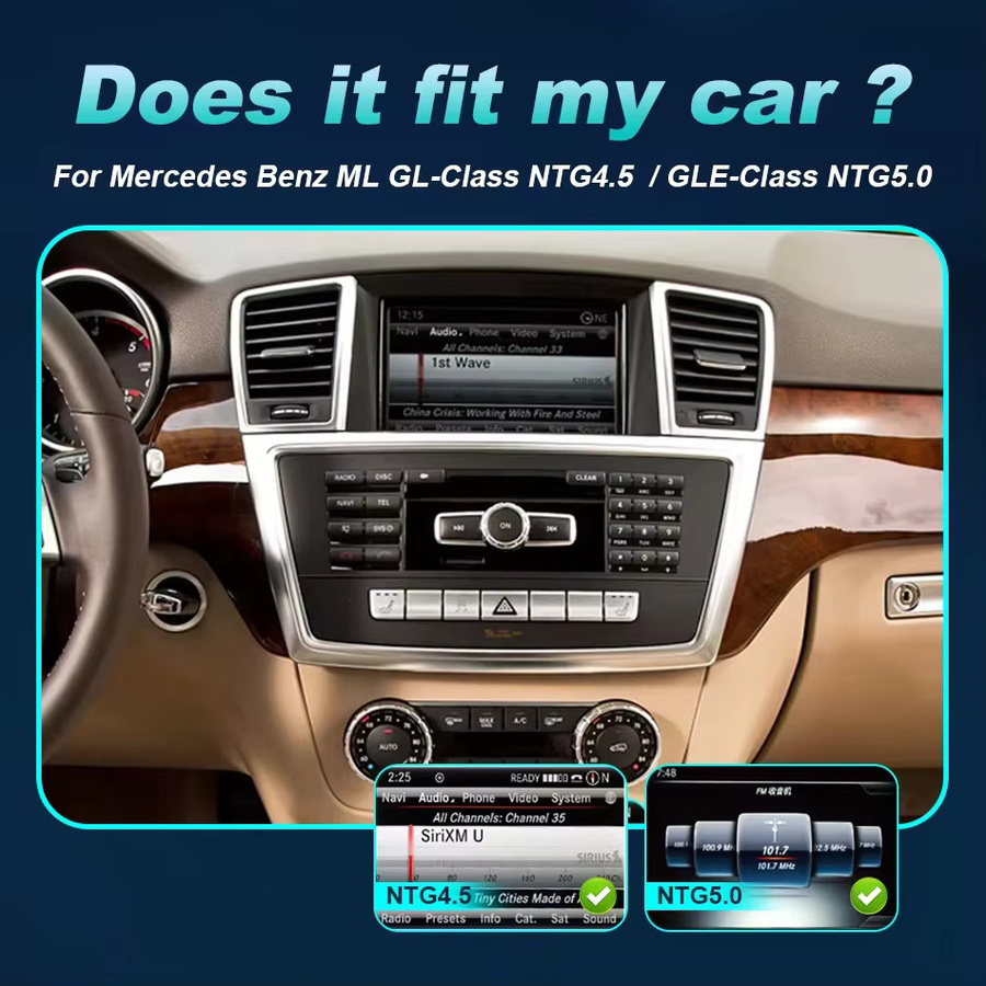 Nunoo 9 Zoll Drahtloser CarPlay Bildschirm für Mercedes Benz ML GL GLE Klasse mit Android Auto, GPS und Bluetooth, Schwarz - Bild 2