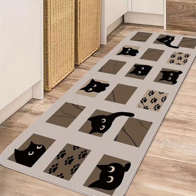 VIKAMA Korridor-Teppich Schwarze Katzen, rutschfeste Bodenmatte für Flur und Küche, Rechteckig, B: 60 cm, T: 40 cm - Bild 1