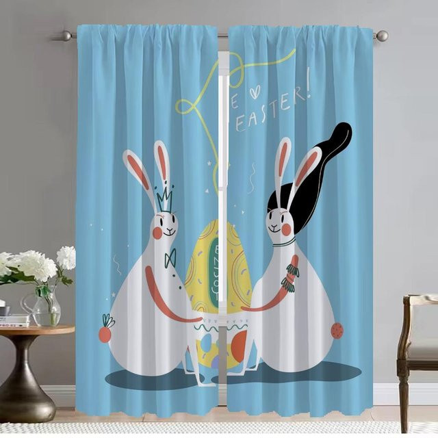 Elegante Trennwand-Vorhänge mit Tiermotiven in Blau, 2er-Set, B: 50 cm, H: 70 cm - Bild 1
