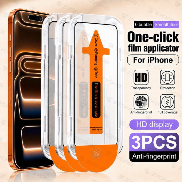 ZYONS 3er-Pack HD Displayschutzfolie aus gehärtetem Glas für iPhone 17 Pro Max 16 15 14 13 12 11 Pro, transparent - Bild 1