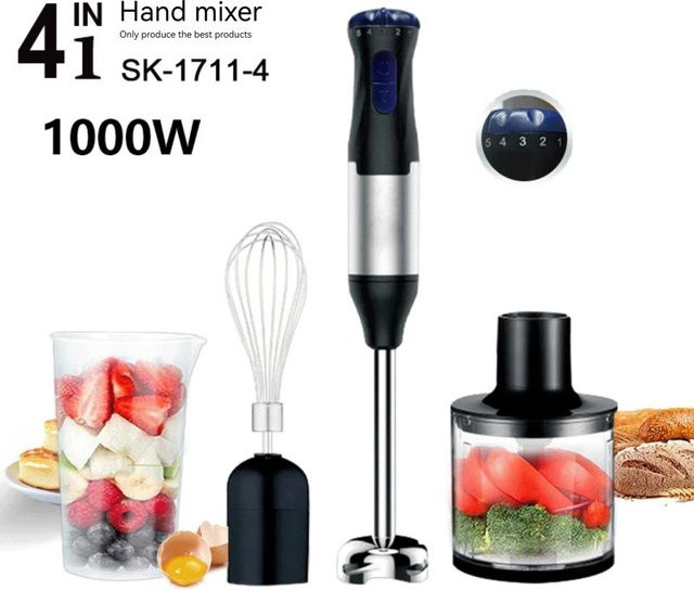 Merkmak 4-in-1 Elektrischer Stabmixer 1000 W in Silber mit Edelstahlklingen und Zubehör-Set - Bild 1