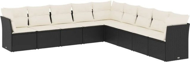 vidaXL 9-tlg Garten-Sofagarnitur in L-Form aus Poly Rattan und Metall mit Kissen, Schwarz und Weiß - Bild 1