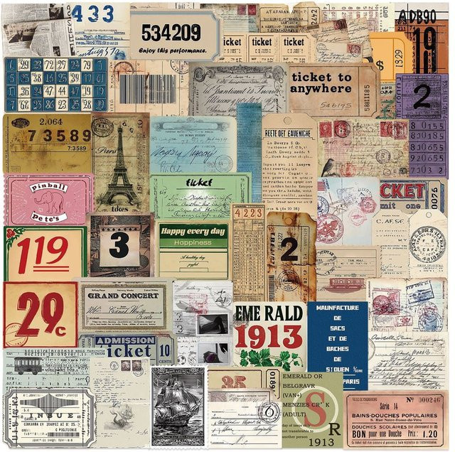 50 Stück Vintage-Etiketten-Kunstaufkleber aus wasserfestem PVC in Multicolour von AnimeWorlds Store - Bild 1