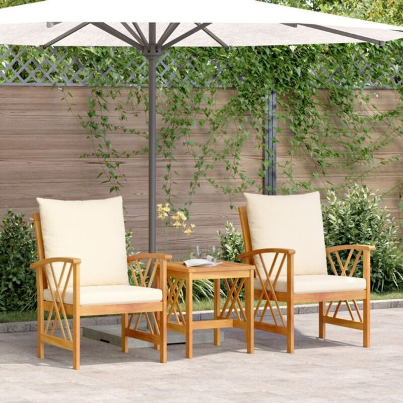 3-teiliges Gartenlounge-Set aus massivem Akazienholz mit Kissen in Braun und Beige von vidaxl - Bild 1