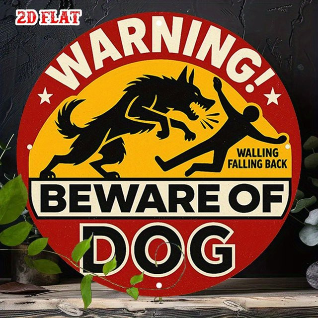 Potdemiel Rundes Aluminium-Warnschild Vorsicht Hundeangriff als rustikale Metall-Wanddekoration Durchmesser: 20 cm - Bild 1