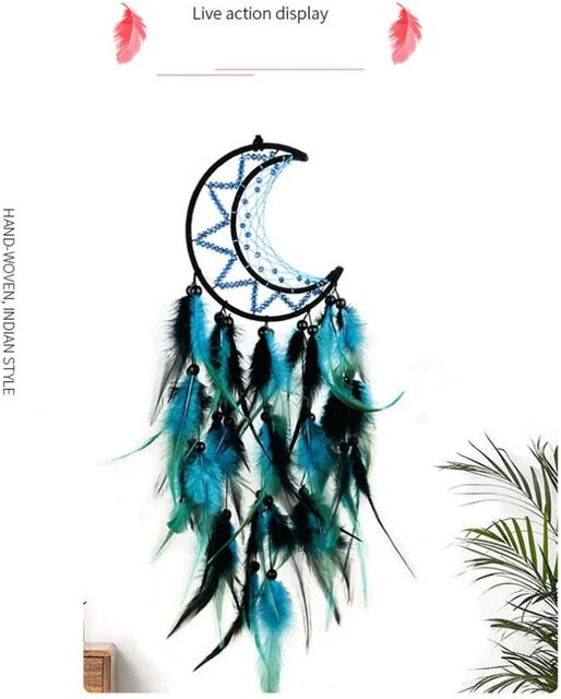 SEEQS Indischer Mond Traumfänger Windspiel in Schwarz als handgewebter Wandbehang und Boho-Deko-Ornament - Bild 1
