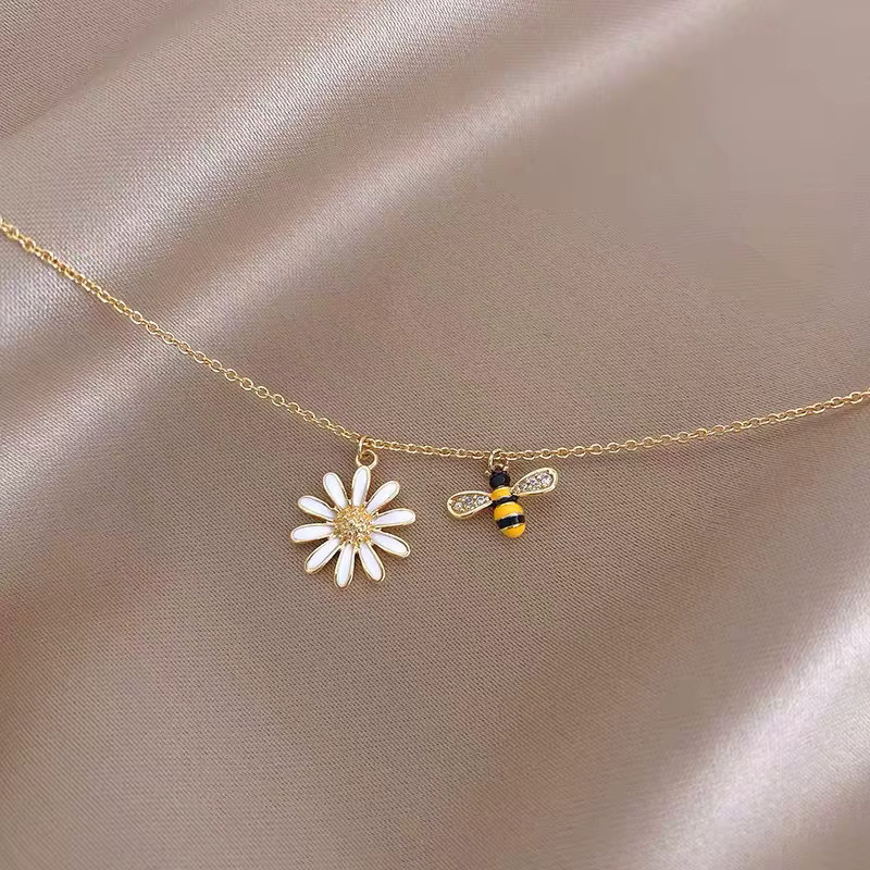 Anenjery Halskette, Biene, Gänseblümchen, Zirkonia, Gold, Damen - Bild 2