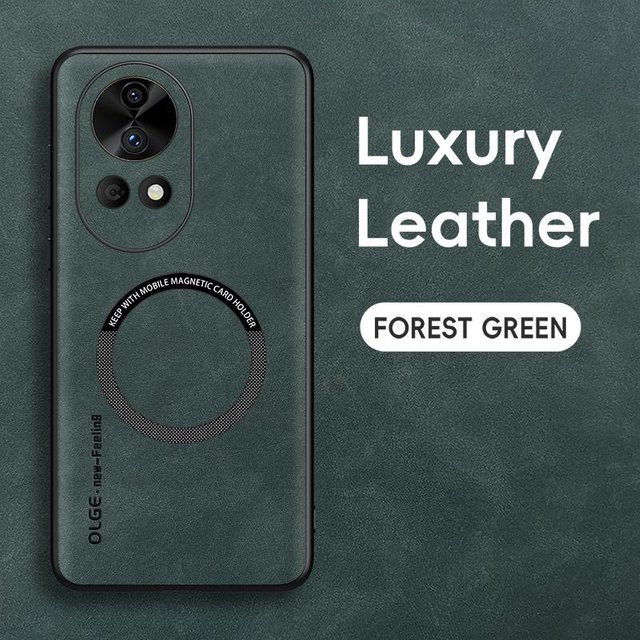 Magnetische Lammleder Handyhülle für Huawei Nova 13 und Nova 13 Pro in Grün mit feiner Lochung und weichen TPU-Kanten - Bild 1